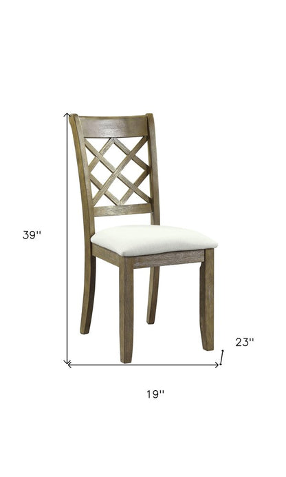 Set of Two Beige and Oak Linen Cross Back Dining Side Chairs HomeRoots