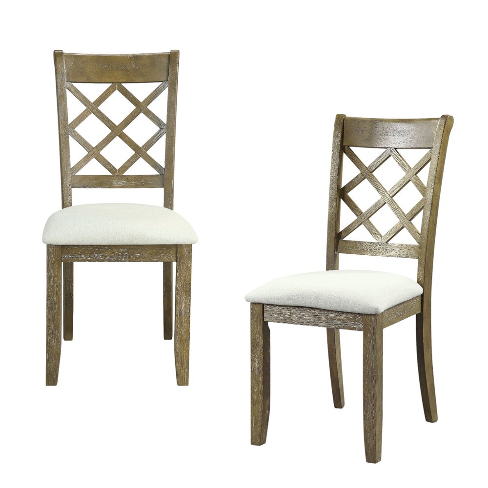 Set of Two Beige and Oak Linen Cross Back Dining Side Chairs HomeRoots
