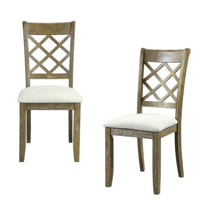 Set of Two Beige and Oak Linen Cross Back Dining Side Chairs HomeRoots