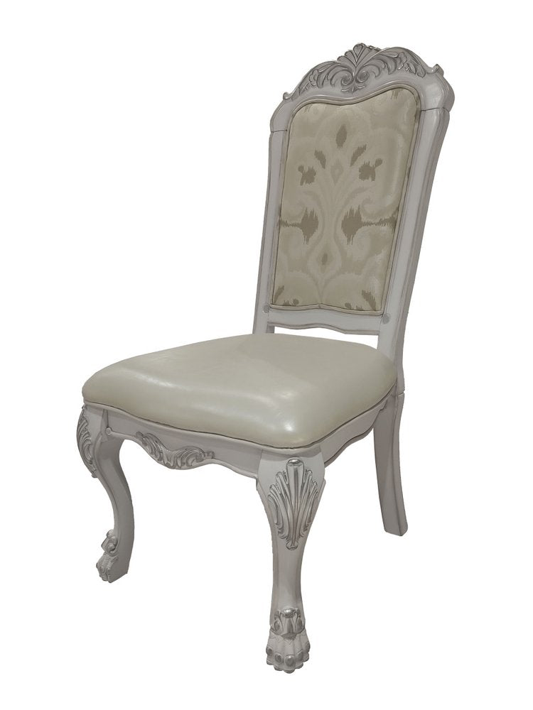 Set of Two White Fabric And Faux Leather And Wood Floral Print Dining Side Chairs HomeRoots