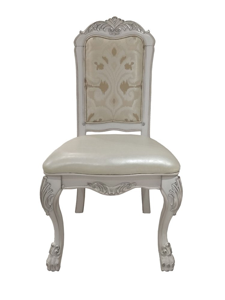 Set of Two White Fabric And Faux Leather And Wood Floral Print Dining Side Chairs — view 3