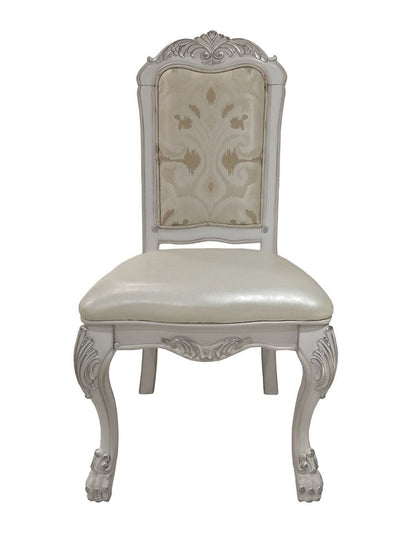 Set of Two White Fabric And Faux Leather And Wood Floral Print Dining Side Chairs HomeRoots