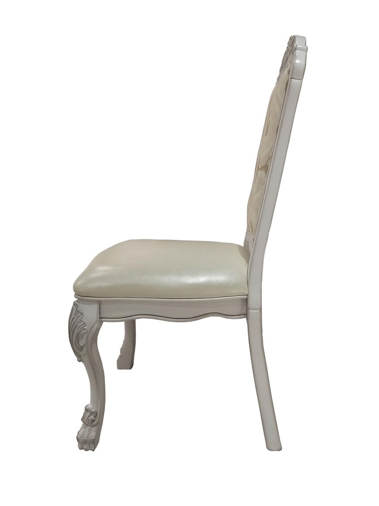 Set of Two White Fabric And Faux Leather And Wood Floral Print Dining Side Chairs HomeRoots