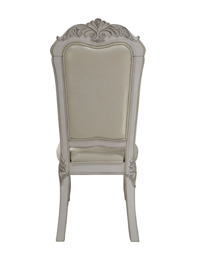Set of Two White Fabric And Faux Leather And Wood Floral Print Dining Side Chairs HomeRoots