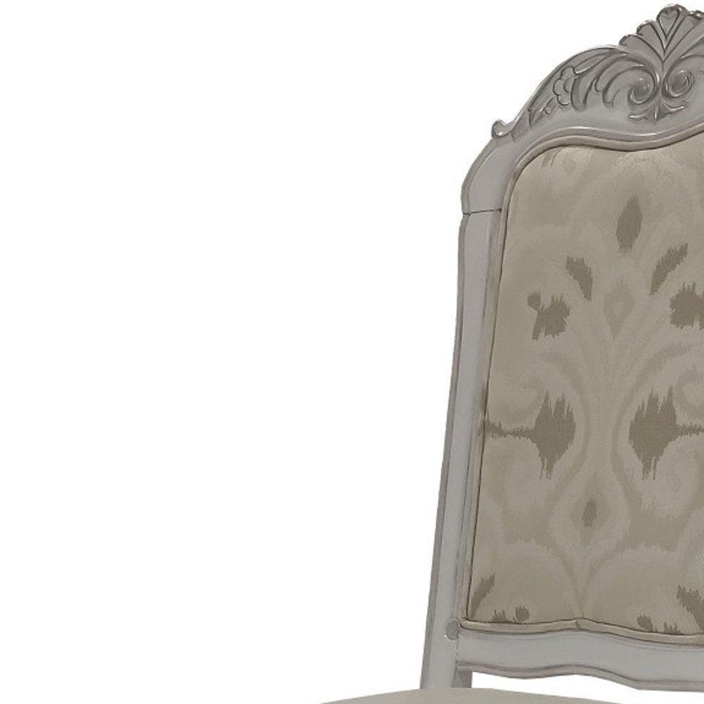 Set of Two White Fabric And Faux Leather And Wood Floral Print Dining Side Chairs HomeRoots