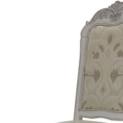 Set of Two White Fabric And Faux Leather And Wood Floral Print Dining Side Chairs HomeRoots