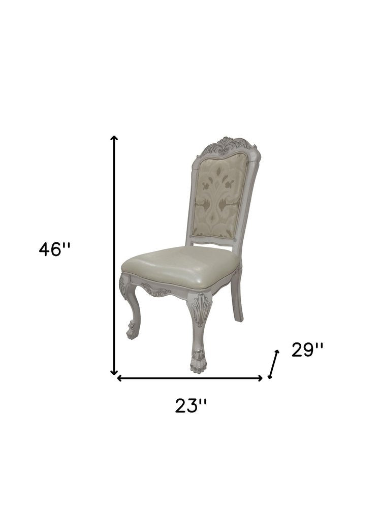 Set of Two White Fabric And Faux Leather And Wood Floral Print Dining Side Chairs — view 9