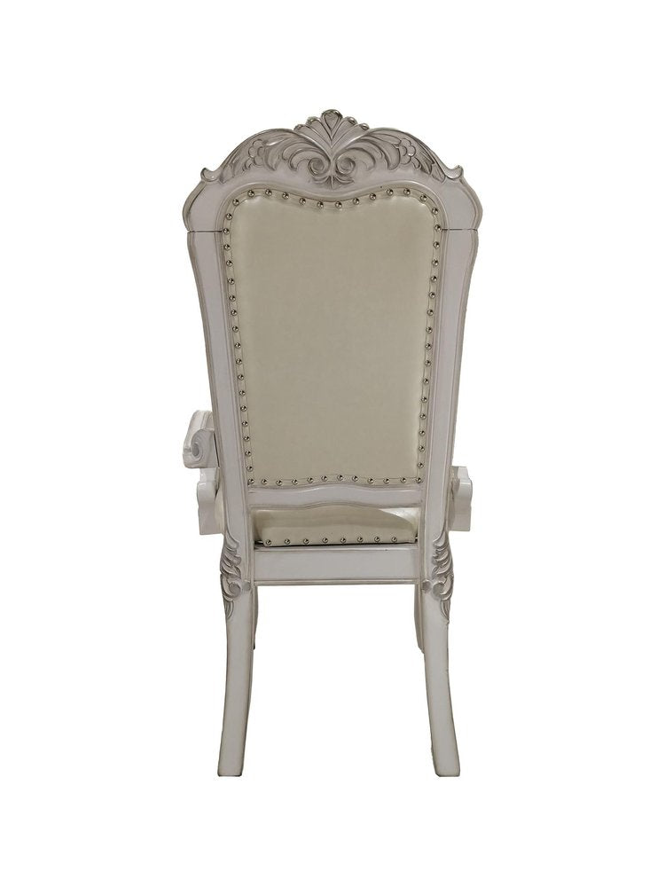 Set of Two Tufted White Upholstered Faux Leather And Wood Dining Arm Chairs HomeRoots