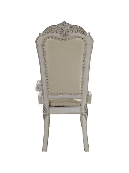 Set of Two Tufted White Upholstered Faux Leather And Wood Dining Arm Chairs HomeRoots