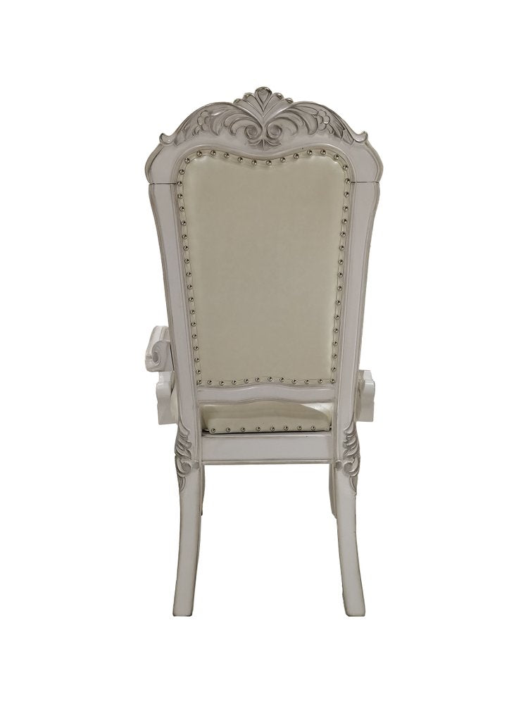 Set of Two Tufted White Upholstered Faux Leather And Wood Dining Arm Chairs HomeRoots