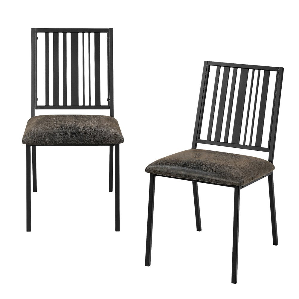 Set of Two Black Faux Leather And Metal Slat Back Dining Side Chairs HomeRoots