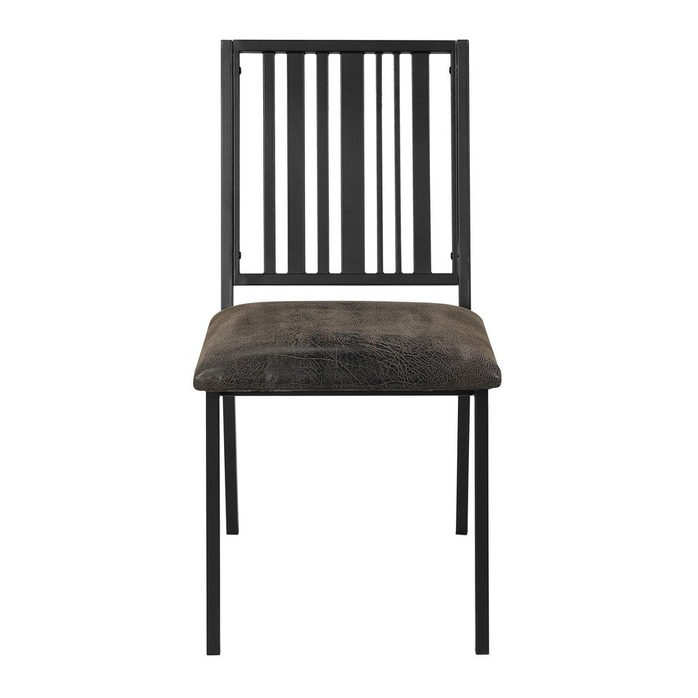 Set of Two Black Faux Leather And Metal Slat Back Dining Side Chairs HomeRoots