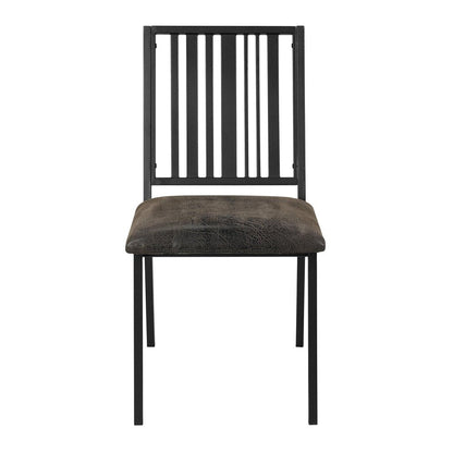 Set of Two Black Faux Leather And Metal Slat Back Dining Side Chairs HomeRoots