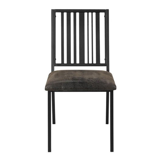 Set of Two Black Faux Leather And Metal Slat Back Dining Side Chairs
