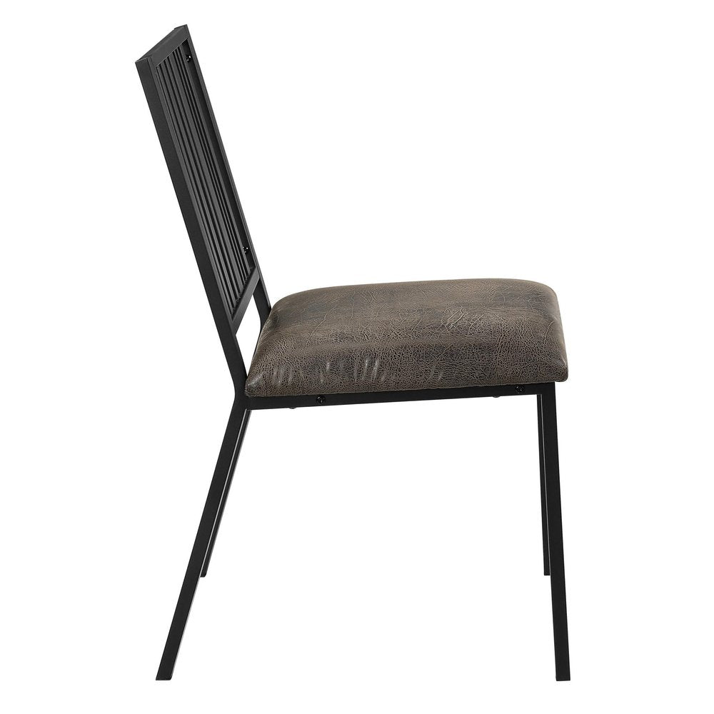 Set of Two Black Faux Leather And Metal Slat Back Dining Side Chairs — view 3
