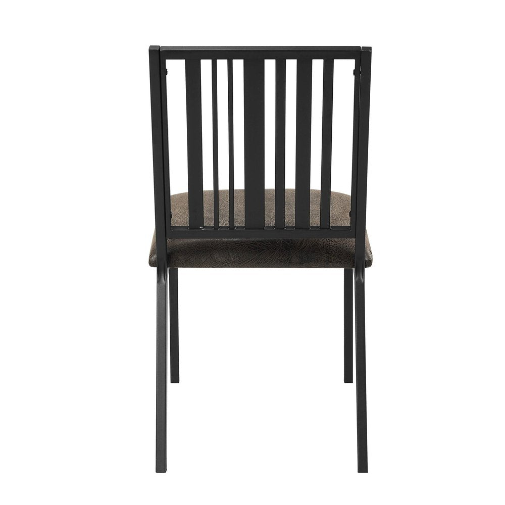 Set of Two Black Faux Leather And Metal Slat Back Dining Side Chairs HomeRoots
