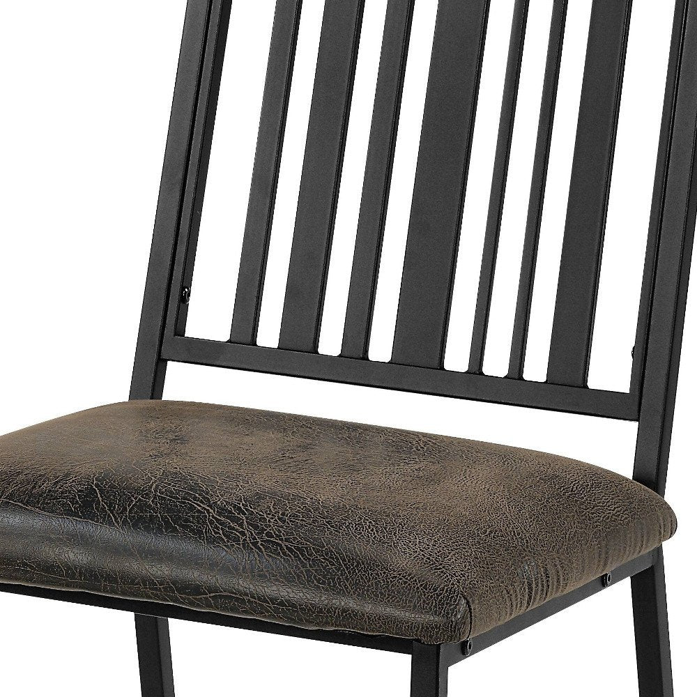 Set of Two Black Faux Leather And Metal Slat Back Dining Side Chairs — view 6