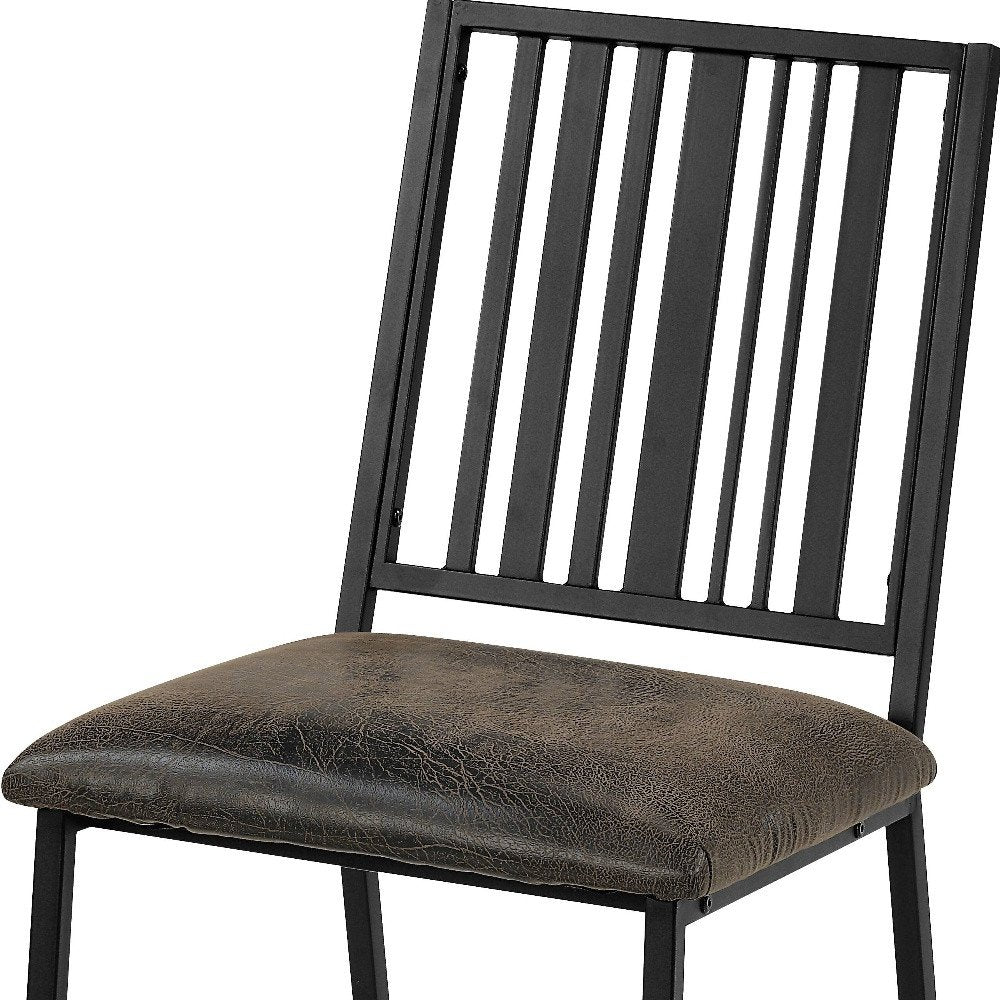 Set of Two Black Faux Leather And Metal Slat Back Dining Side Chairs — view 7