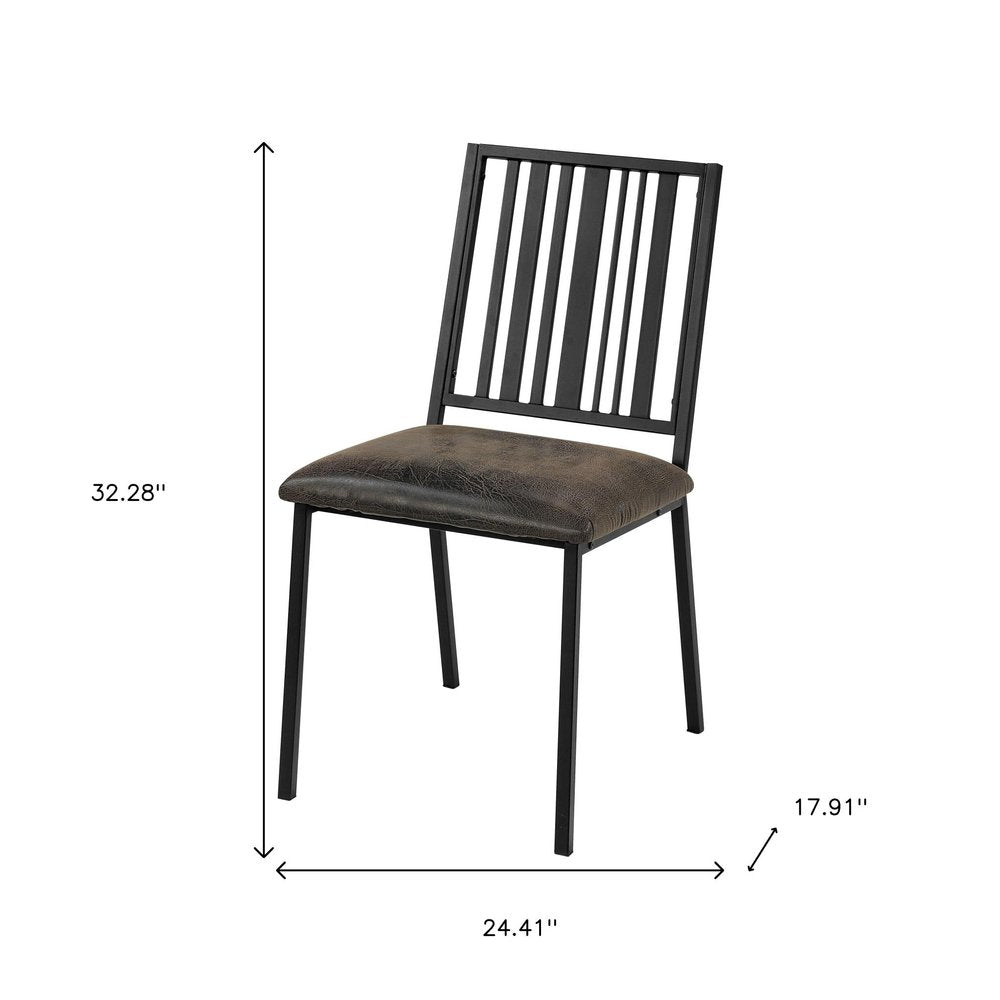 Set of Two Black Faux Leather And Metal Slat Back Dining Side Chairs HomeRoots