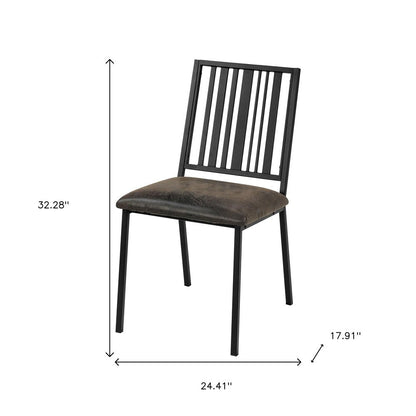Set of Two Black Faux Leather And Metal Slat Back Dining Side Chairs HomeRoots