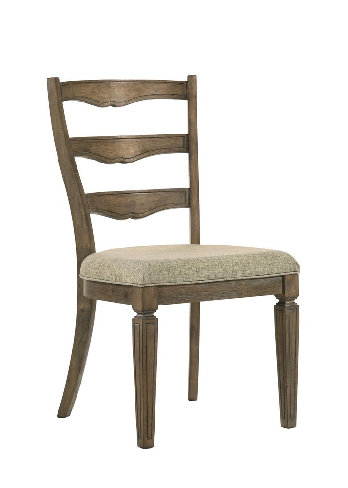 Set of Two Beige And Oak Fabric And Solid Wood Ladder Back Dining Side Chairs — view 1
