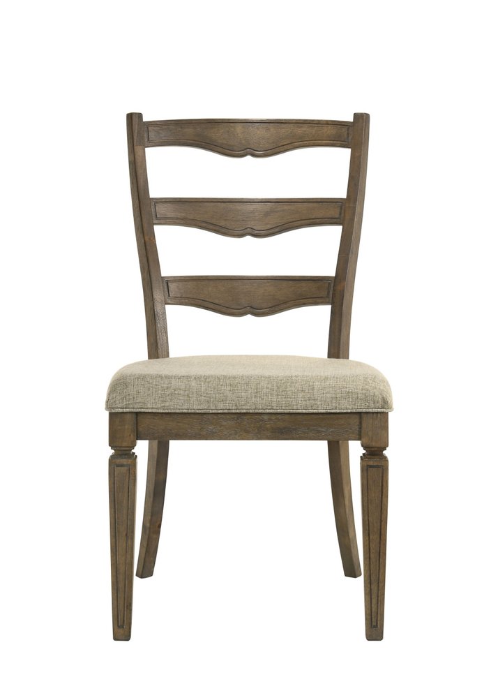 Set of Two Beige And Oak Fabric And Solid Wood Ladder Back Dining Side Chairs — view 2