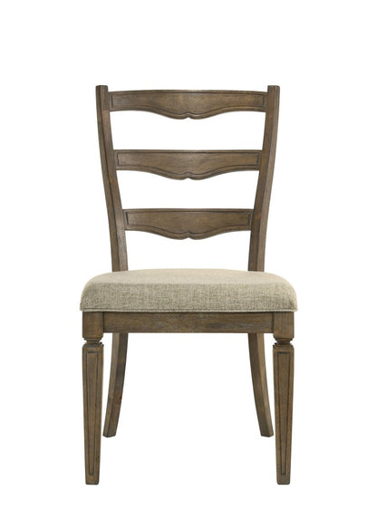 Set of Two Beige And Oak Fabric And Solid Wood Ladder Back Dining Side Chairs HomeRoots