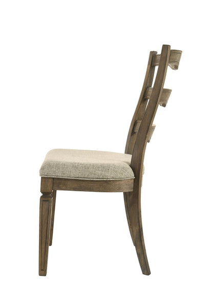 Set of Two Beige And Oak Fabric And Solid Wood Ladder Back Dining Side Chairs HomeRoots