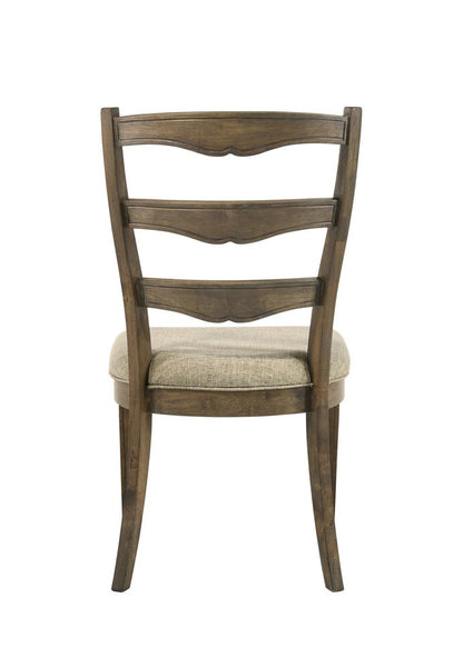 Set of Two Beige And Oak Fabric And Solid Wood Ladder Back Dining Side Chairs HomeRoots