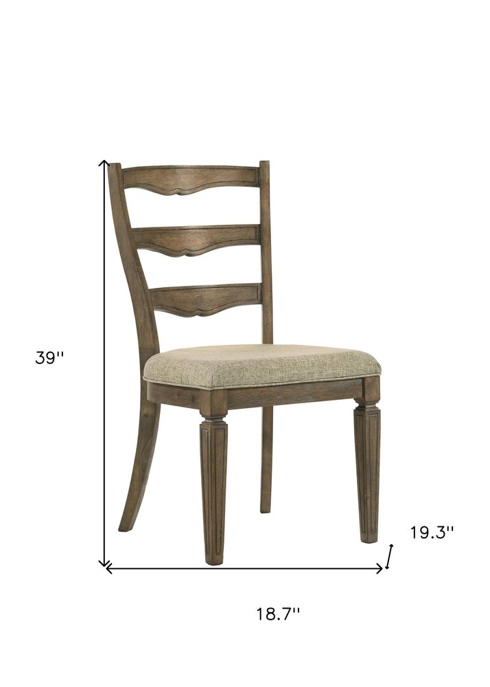 Set of Two Beige And Oak Fabric And Solid Wood Ladder Back Dining Side Chairs — view 8