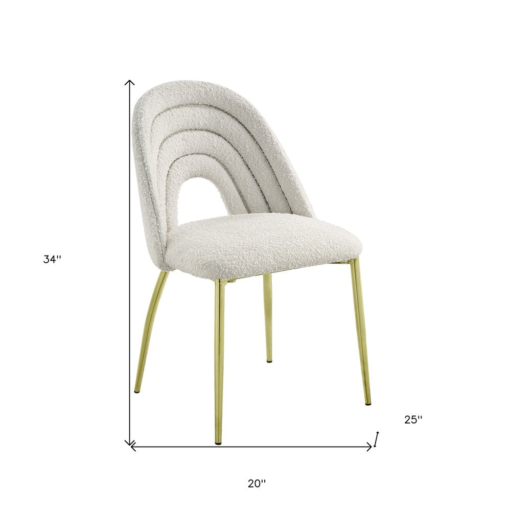 Set of Two Beige and Gold Fabric Dining Side Chairs HomeRoots
