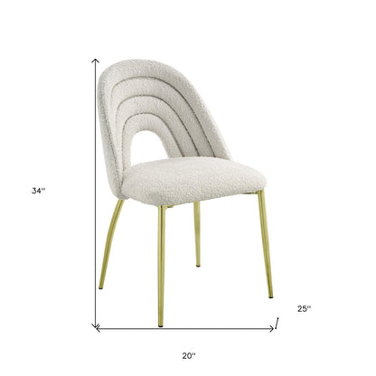 Set of Two Beige and Gold Fabric Dining Side Chairs HomeRoots