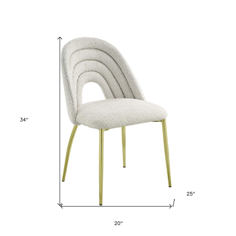 Set of Two Beige and Gold Fabric Dining Side Chairs HomeRoots