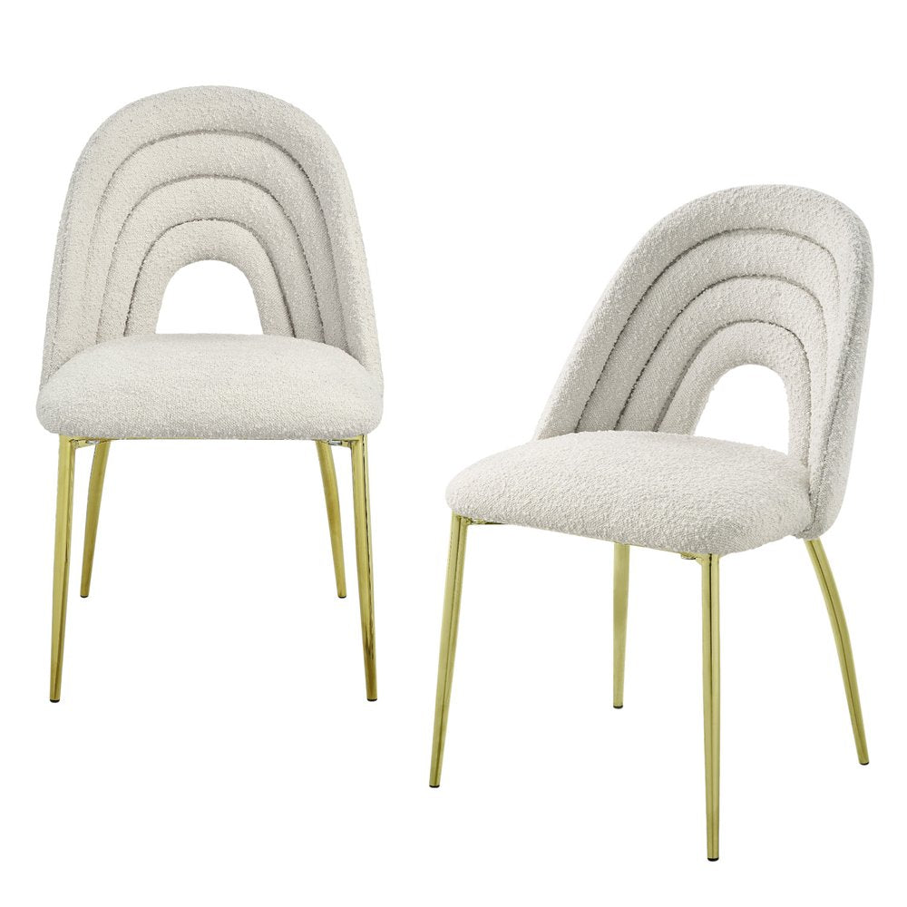 Set of Two Beige and Gold Fabric Dining Side Chairs HomeRoots