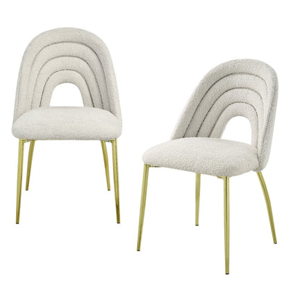 Set of Two Beige and Gold Fabric Dining Side Chairs HomeRoots