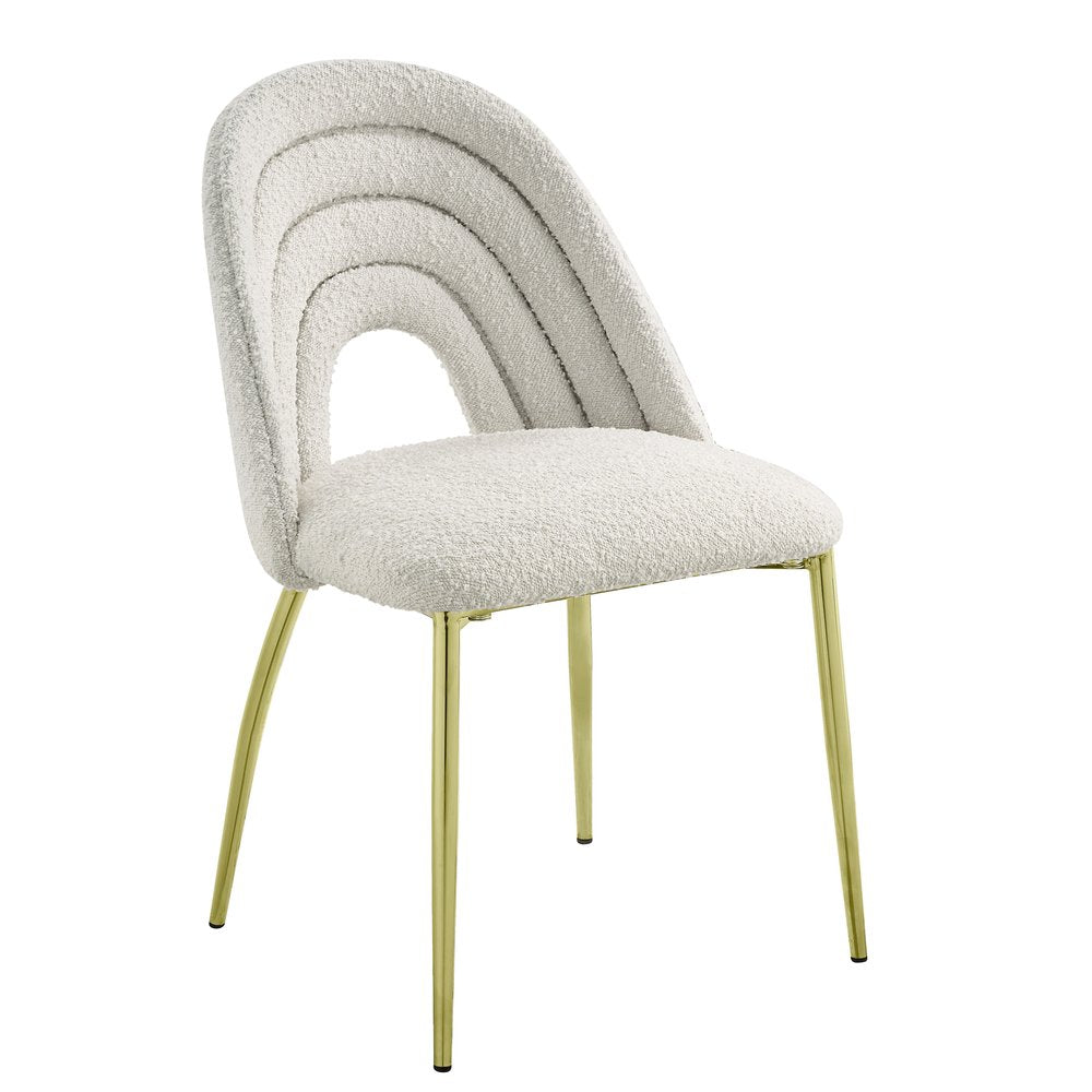 Set of Two Beige and Gold Fabric Dining Side Chairs HomeRoots