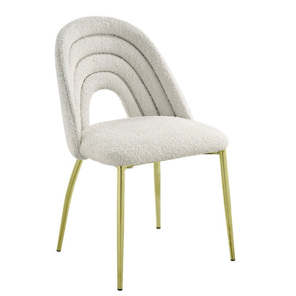 Set of Two Beige and Gold Fabric Dining Side Chairs HomeRoots