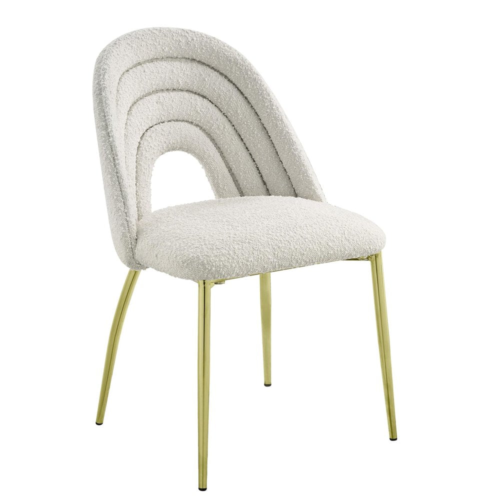 Set of Two Beige and Gold Fabric Dining Side Chairs HomeRoots