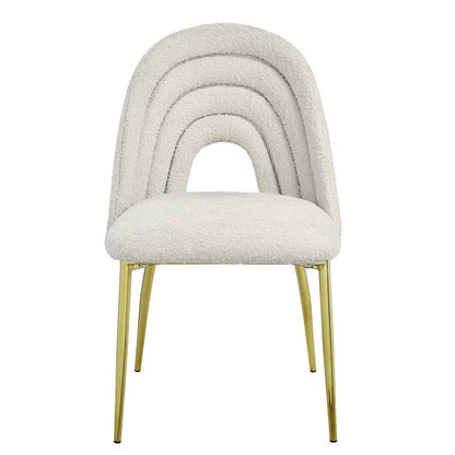 Set of Two Beige and Gold Fabric Dining Side Chairs HomeRoots