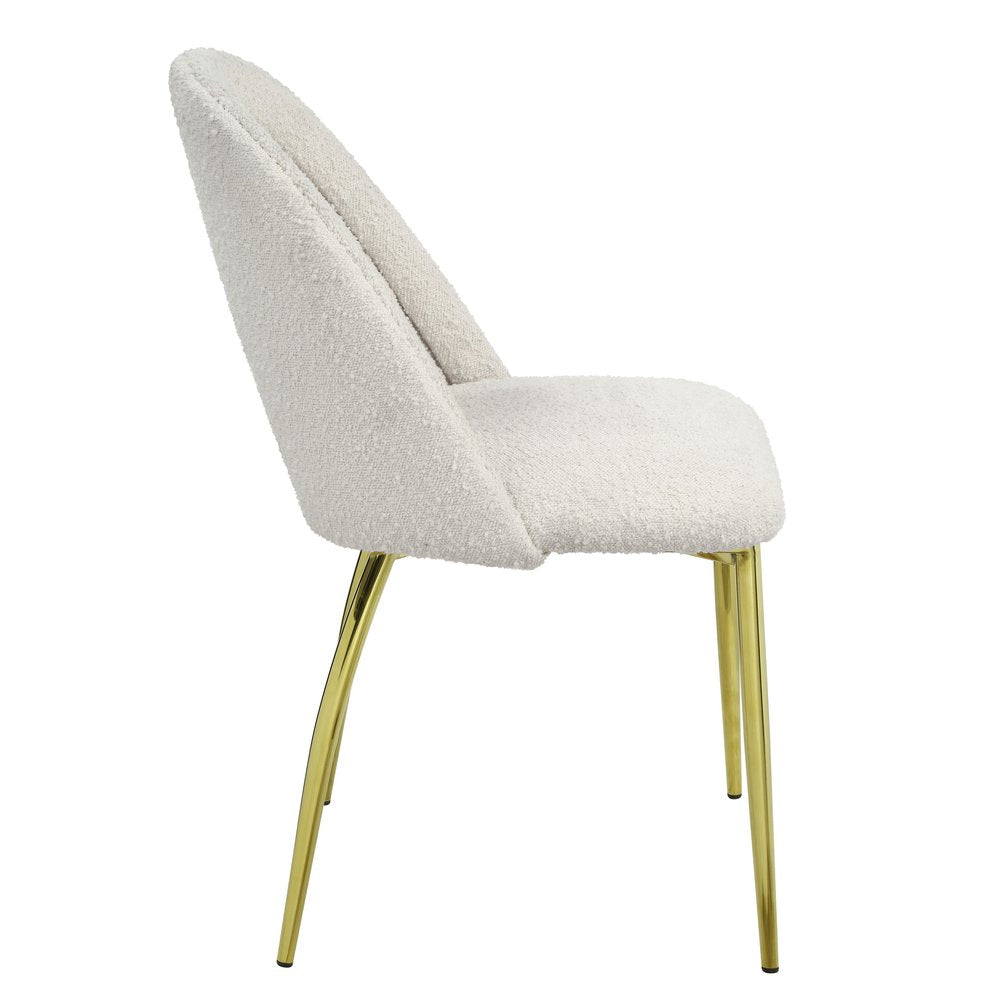 Set of Two Beige and Gold Fabric Dining Side Chairs HomeRoots