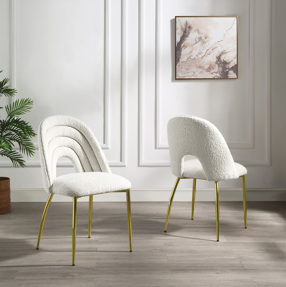 Set of Two Beige and Gold Fabric Dining Side Chairs HomeRoots