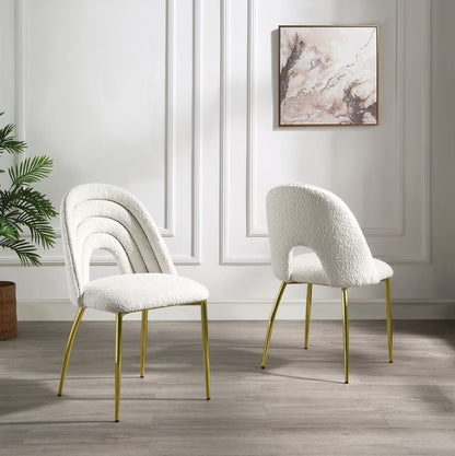 Set of Two Beige and Gold Fabric Dining Side Chairs HomeRoots