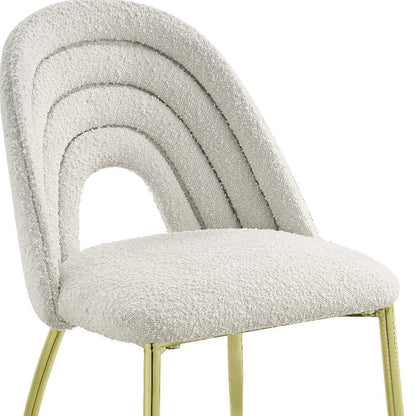 Set of Two Beige and Gold Fabric Dining Side Chairs HomeRoots