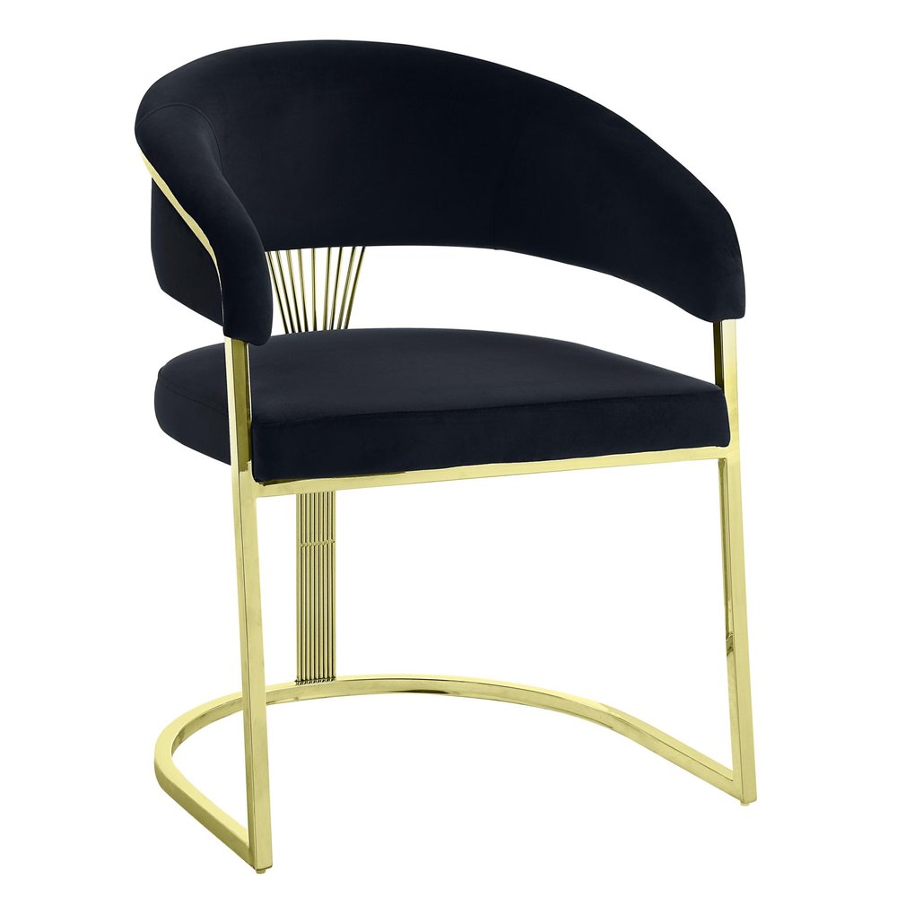 Black and Gold Upholstered Velvet Partially Open Back Dining Side Chair HomeRoots