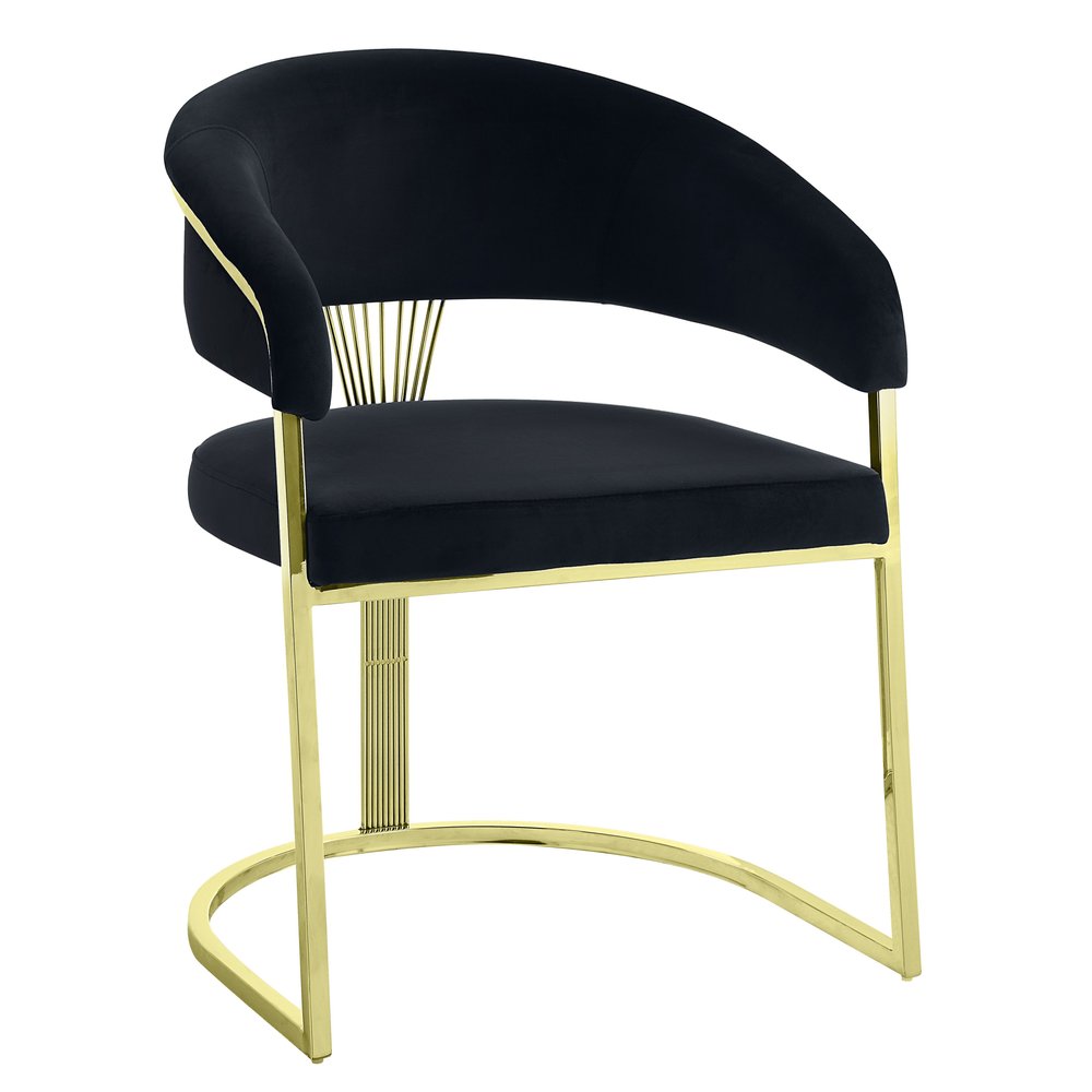 Black and Gold Upholstered Velvet Partially Open Back Dining Side Chair HomeRoots