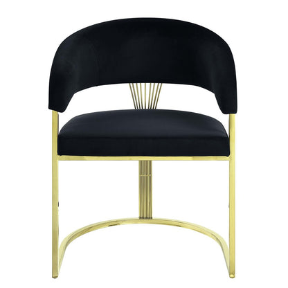 Black and Gold Upholstered Velvet Partially Open Back Dining Side Chair HomeRoots