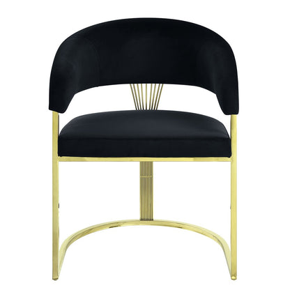 Black and Gold Upholstered Velvet Partially Open Back Dining Side Chair HomeRoots