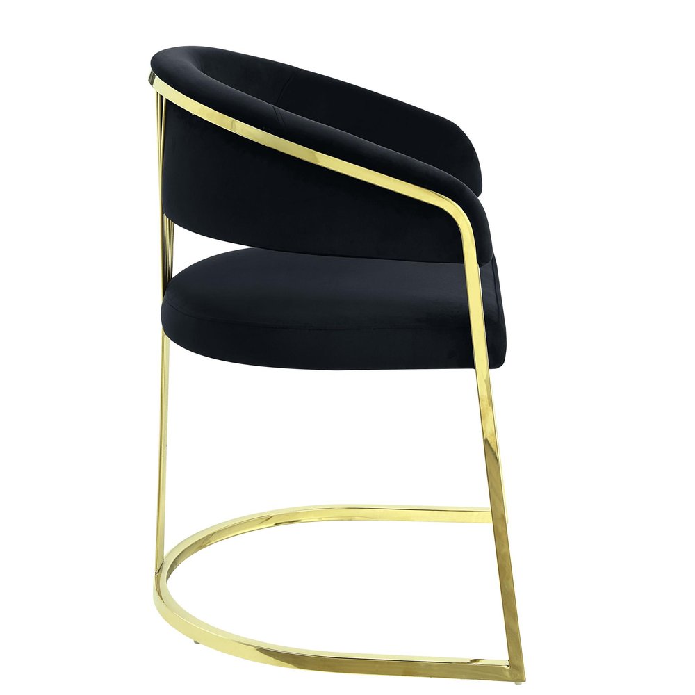 Black and Gold Upholstered Velvet Partially Open Back Dining Side Chair HomeRoots