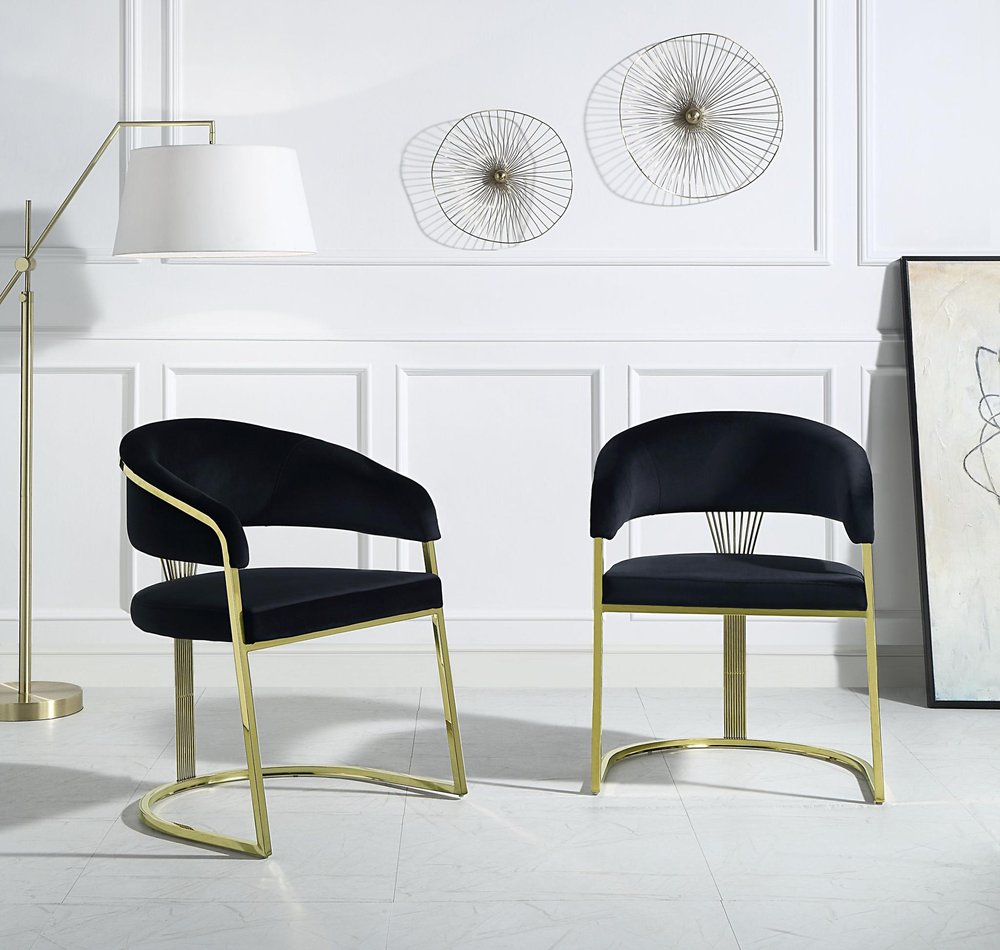 Black and Gold Upholstered Velvet Partially Open Back Dining Side Chair HomeRoots