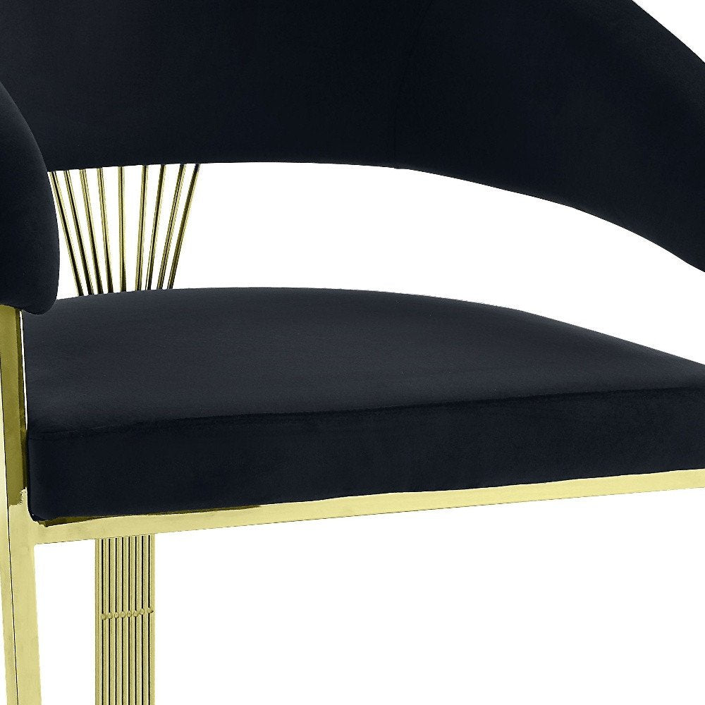 Black and Gold Upholstered Velvet Partially Open Back Dining Side Chair HomeRoots